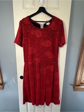 LuLaRoe Red Floral Velvet Fit & Flare Mini Dress
